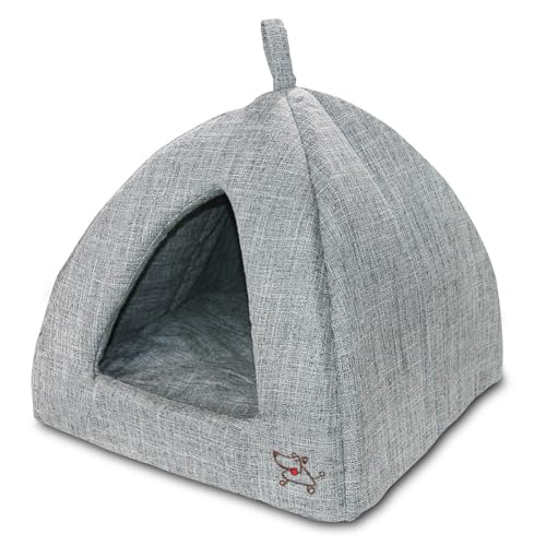 Image of Best Pet Supplies Cat Bed for Indoor Cat, Domed Tent House with Removable Pillow, Covered Cat Cave for Small Dog, Puppies and All Breeds of Cats - Gray Linen, 16 x 16 x H:14 inch