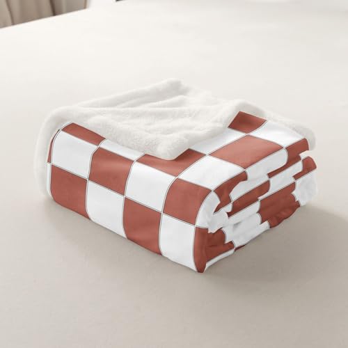 Image of Erosebridal Checkered Sherpa Blanket 40 inchX50 inch White Light Caramel Checkerboard Fleece Bed Blanket,Buffalo Plaid Grid Throw Blanket for Kids Teen Adults Aesthetic Geometric Gingham Fuzzy Blanket