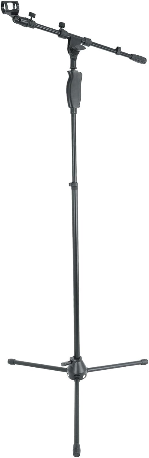 Rockville RVMIC3 V2 Portable Adjustable Tripod Boom Mic Stand for Singers & Musicians, Quick Release Clutch, Sturdy All-Metal, 25″-46.5″ Telescopic Boom, Foldable, 6.7 lbs