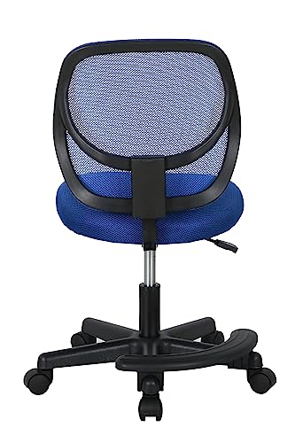 Amazon Basics Kids Adjustable Height Mesh Low-Back Swivel Desk Chair with Footrest, Rolling Study Chair, Armless, Blue