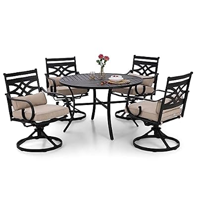 Sophia and William Swivel Patio Dining Set for 4, Outdoor Table and Chairs, Removable Seat Cushions, Black 42" Round Patio Dining Table