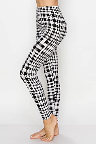 Always Women's Soft Print Leggings - Casual Cute Stretch Pants Checkered 2941 Black And White One Size #TOP2