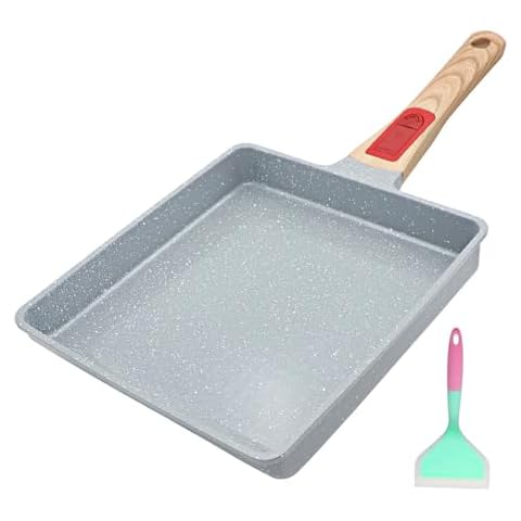 AIKENBBKK Ceramic Nonstick Tamagoyaki Pan, Large Japanese Omelette Pan Egg Pan with Detachable Handle, Oven& Dishwasher Safe, 9” x 8.2” (Blue) Cover