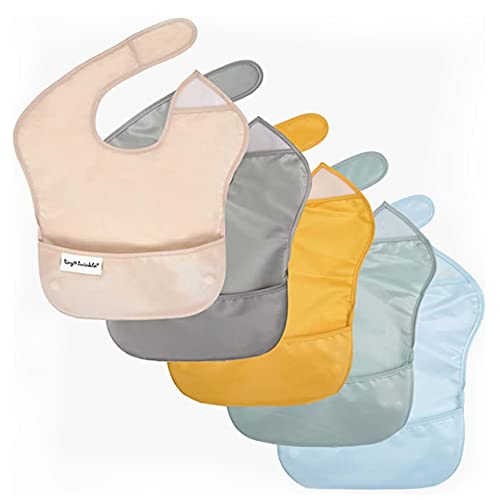 Image of Tiny Twinkle Mess-Proof Baby Bibs for Eating | Waterproof, Wipeable Toddler Bibs with Catch-All Pocket | Feeding Bibs for Girls & Boys(5 Pack,Unisex Solids)