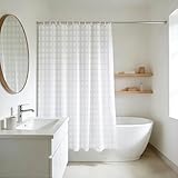 YISURE Rideau de Douche Court Hauteur 150cm, Motif géométrique Blanc Rideau de Douche Court résistant aux moisissures, Ourlet lesté Étanche, Largeur 180 x Hauteur 150cm