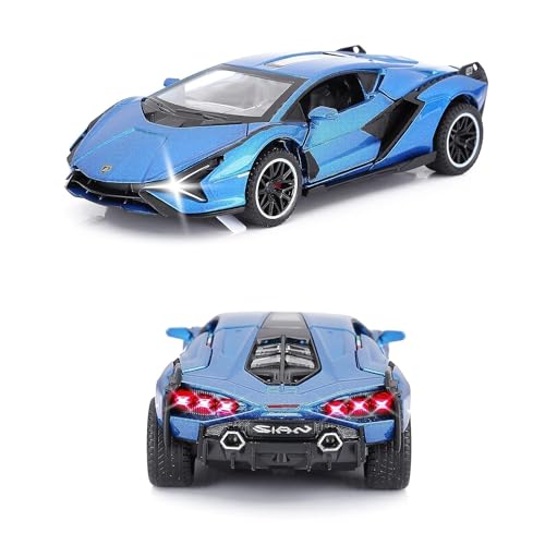 Image of Invite Enterprise Exclusive Alloy Metal Pull Back Die-Cast Car 1:32 Lamborgini Sian Diecast Metal Pullback Toy Car With Openable Doors, Light Music Boys Gifts Toys For Kids(1:32 Sian - Blue)