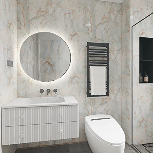 3Yecao 35"×157" Large Wide Blue Orange Gold Marble Wallpaper Peel And Stick Thick Faux Marble Contact Paper Vinyl Wrap Removable Glossy Look Granite Wall Tile Stickers For Walls Bedroom Living Room #TOP2