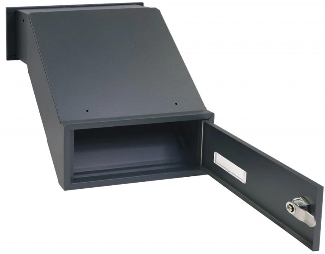 Cassetta delle lettere a muro antracite RAL 7016 con telaio, spessore parete 260 – 420 mm, resistente alle intemperie, pannello frontale 285 × 110 mm, lamiera d'acciaio verniciata a polvere, inserto