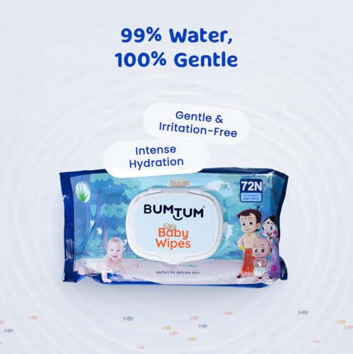 Image of Bumtum Baby Chota Bheem Gentle Soft Moisturizing Wet Wipes with Lid | Aloe Vera & Chamomile Extracts | Paraben & Sulphate Free (Pack of 5, 72 Pcs. Per Pack)