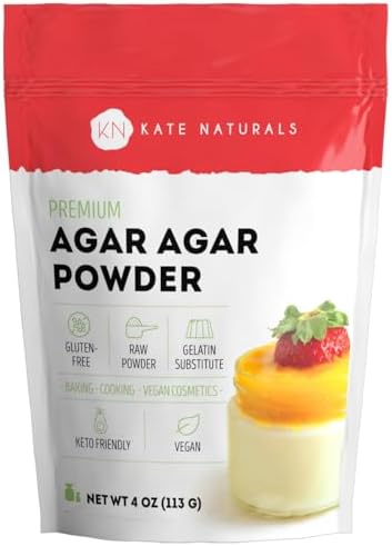 Agar Agar Powder for Vegans and Baking by Kate Naturals. Versatile Thickener & Healthy Gelatin Substitute. Keto-Friendly, Non-GMO, Gluten-Free No-Odor Powder. 4 ounces.