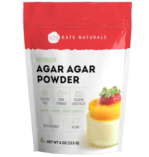 Kate Naturals Agar Agar Powder for Cooking & Petri Dishes. Vegan Gelatin Substitute Powder Unflavored for Gelatin Sheets & Halal (4oz, Vegetarian, Plant-based)