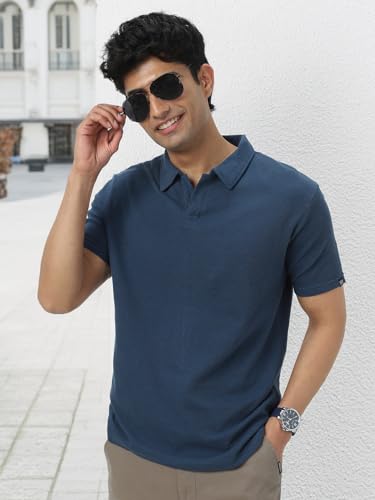Image of Urbano Fashion Men's Textured Regular Fit Half Sleeve Cotton Polo T-Shirt