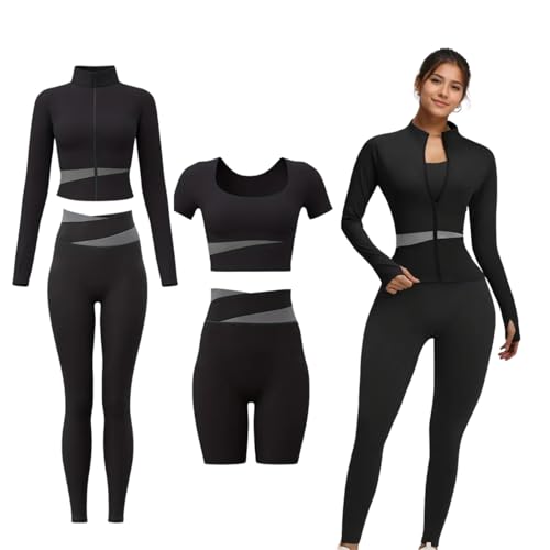 Veste manche longue et t-shirt rembourré en ensemble yoga 4 pièces