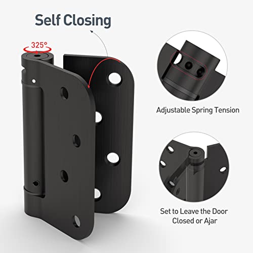 3 Pack Self Closing Door Hinge, Spring Hinge, 4 Inch, Adjustable Tension For Garage, Front Door, Back Door, Ul Listed, For Left And Right Hand Door, 5/8'' Radius Corners, Matte Black #TOP2