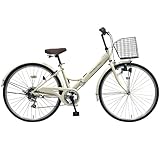 PROVROS(プロブロス) シティサイクル 折りたたみ自転車 26インチ シマノ製 6段変速ギア ママチャリ カゴ 鍵 LEDライト付き 本体 持ち運び P-266 (マットアイボリーホワイト)