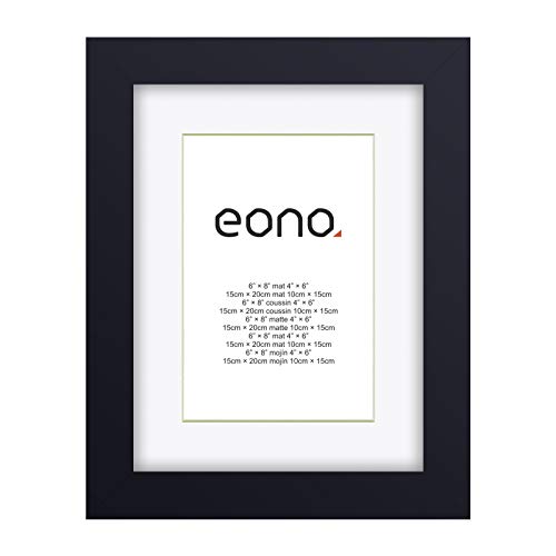 Eono by Amazon - Marco de Fotos de Madera Maciza y Cristal de Alta Definición para Pared Fotos de 10x15 cm con paspartú y de 15x20 cm sin paspartú Negro
