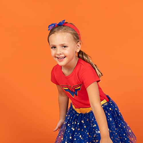 Dc Comics Justice League Wonder Woman Toddler Girls Cosplay Costume Dress And Headband Red/Blue 5T #TOP2