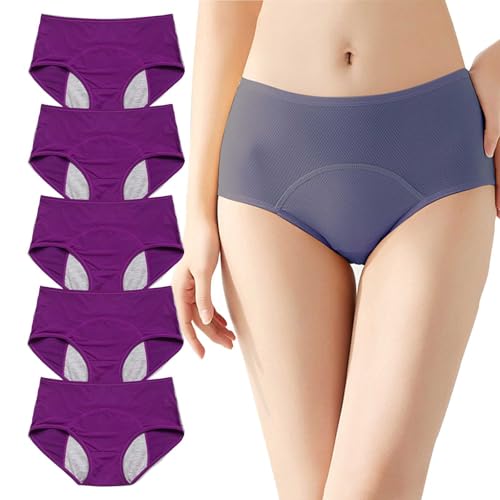 KYDLIGHT Paquete de 5 Bragas Menstruales Flujo Abundante de Mujer, Ropa Interior de Algodón a Prueba de Fugas, Lavables Braga Menstrual