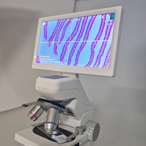 Image of WiFi Biological Digital Microscope with 7 inch inch Screen, 1600X Optical Objective Lenses, STEM Microscope Kit, with Dark Field vision, white, GF300C