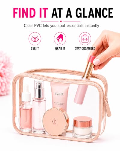 Image of LETGO Clear Toiletry Bag, 4 Packs TSA Approved Water resistant Quart Size Travel Organizer, Airport Airline Travel Essential Carry On Makeup Cosmetic Bags for Women (Light Pink, Pack of 4)