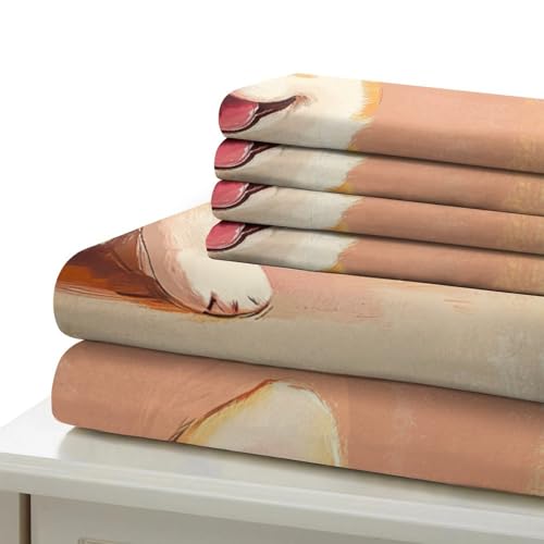 Parure housse de couette chiot Corgi 3D microfibre lit single taies d'oreiller