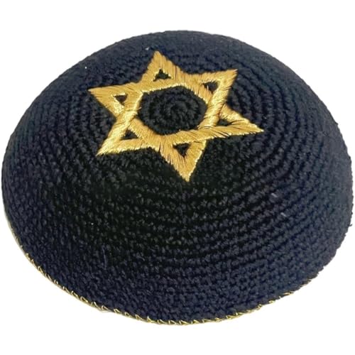 Knitted Kippah with Star of David Embroidery for Men Boys and Kids