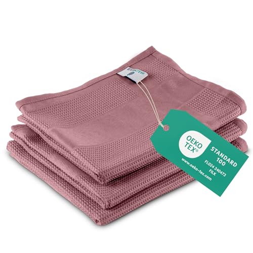 ELEXACLEAN - Torchons de Cuisine en Microfibre - Torchon Vaisselle (Set de 3 - Rose) Torchons Modernes pour Table - Bar - Cuisine