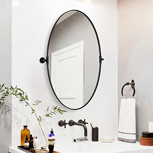 Andy Star Black Oval Mirror, Wall Mirror For Bathroom 24X36’’, Oval Black Vanity Mirror, Oval Pivot Bathroom Mirror, Tilting Bathroom Pivoting Mirror For Wall Mounted(Overall 27.75" X 36") #TOP23