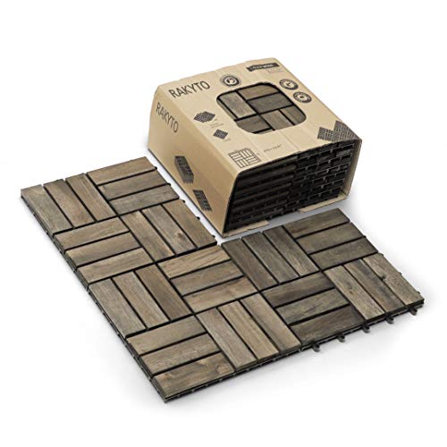 Wood Interlocking Flooring Tiles (Pack of 10,12" x 12") Totally 10 Ft2