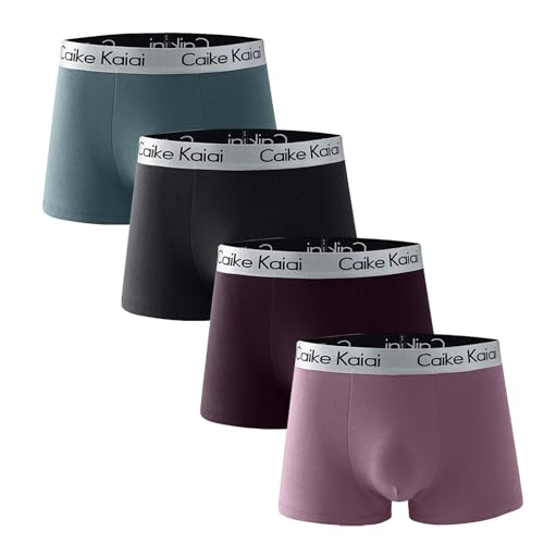 Mens Underwear Cotton Casual Lightweight Stretch Boxer Briefs 4 Pack Soft Comfy Breathable Sexy Sports Beach Trunks