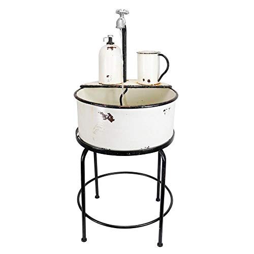 Alpine Corporation 34" Tall Outdoor Antique Metal Sink Water Fountain, White #TOP2