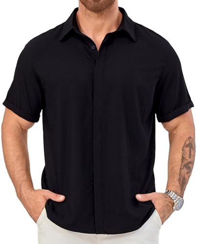 Men's Short Sleeve Button Down Shirt Lightweight Stretch Blend Summer Shirts Casual Vacation Beach Tops4