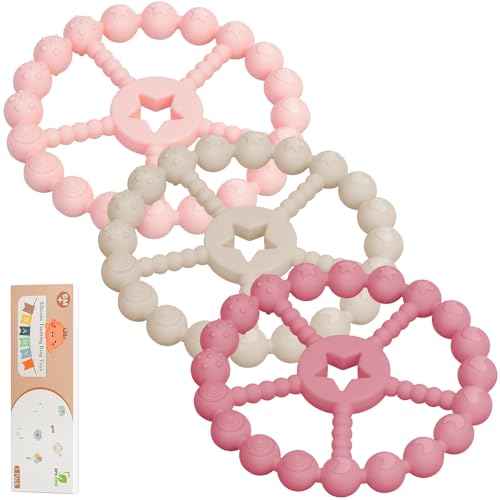 Baby Teething Toys 3-12 Months - Loviomad 3 Pack Ring Teether Baby Toys, Newborn Infant Essentials, Food Grade Silicone Teething Toys for Babies 6-12...