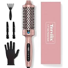 Terviiix 1.77 Inch Thermal Brush, Double MCH Ceramic Hot Brush Tourmaline Ionic 2 in 1 Heated Hair Curling Wand, Digital Display 9 Temperatures Curling Iron Dual Voltage for Long Hair