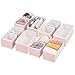 mDesign Juego de 12 Cajas organizadoras – Cestas de Tela de Diferentes tamaños para cajones – Organizadores para armarios para Guardar Calcetines, Ropa Interior y más – Rosa/Blanco