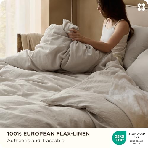 Image of Bedsure PureWoven European Flax Linen Duvet Cover Set, Queen, Linen