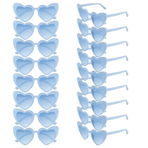 Morcheiong 8/16 Pcs Heart Shaped Sunglasses Bulk Vintage Heart Glasses Bachelorette Party Favors for Women Wedding Bridal (16 Light Blue)