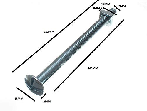 100 x śruby dachowe głowica krzyżowa + nakrętki kwadratowe BZP ocynkowane M8 x 100 mm