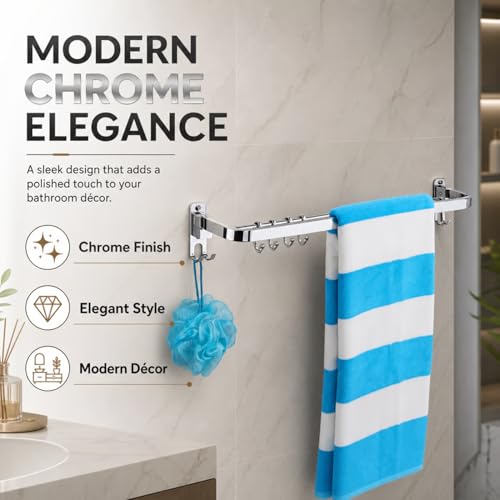 Image of Well Set Stainless Steel Towel Hanger for Bathroom /Dual Folding Towel Rack /Towel Stand /Bathroom Accessories (24-Inch) Chrome