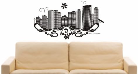 INDIGOS UGWall Sticker e686 City Skyline - Port of Spain (Trinidad and Tobago) Design 3-96 x 52 cm - Black - Decoration Kitchen Bathroom Office Hotel