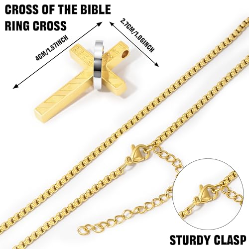Laeclily Cross Necklace for Men Stainless Steel Ring Pendant Necklaces Gold American Flag Cross Chain Bible Verse Christian Christmas Jewelry Gifts 18+2 Inches 29:11 — view 5