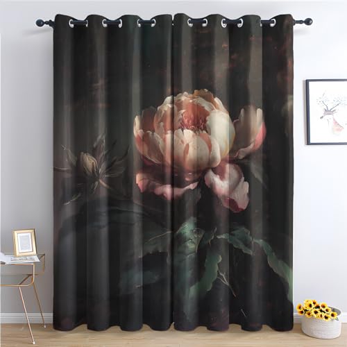 Generic Floral Curtains, Flower Blackout Curtains for Bedroom, Thermal Insulated Room Darkening Grommet Drapes for Living Room, Window Treatments, 72 Inch Curtains 2 Panel Set - L&Y160