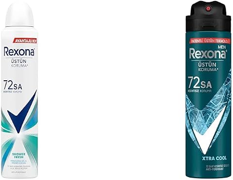 Rexona Kadın Sprey Deodorant Shower Fresh 72 Saat Kesintisiz Üstün Koruma 200 ml(1) Rexona Men Erkek Sprey Deodorant Xtra Cool 72 Saat Kesintisiz Üstün Koruma 150 ml(2)