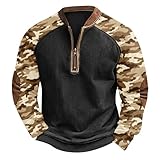 Quarter Zip Pullover Men Camo Sweatshirt, Army Soft Camoflauge 1/4 Zip Pullover Mens Fleece Quarter Zip Hunting Clothes for Men Sudadera para Hombre Long Sleeve Comfort Colors 19-Light Brown 3X-Large