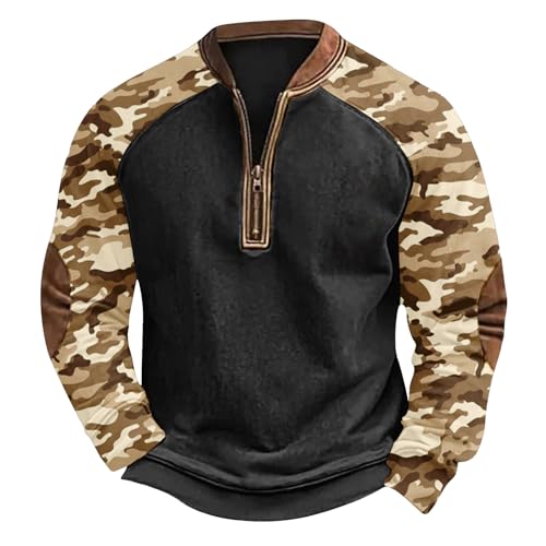 Camoflauge Quarter Zip Sweatshirt Men Plus Size Military Long Sleeve Fall Camouflage Pullover Sweatshirts