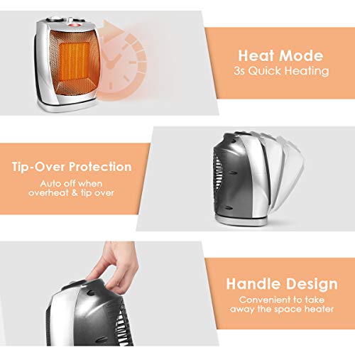 Space Heater, Portable Space Heater with Adjustable Thermostat-1500w with Overheat Protection & Tip-Over Protection Personal Mini Heater Overheat Protection and Safety Cut-Off For the Home and Office - Thumbnail 2