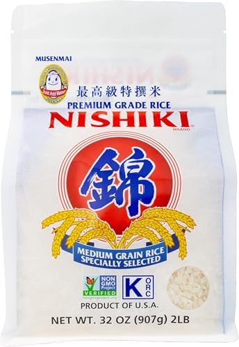 Nishiki Premium Rice Musenmai Premium Medium Grain White Rice, 2 Pound (Pack of 12)