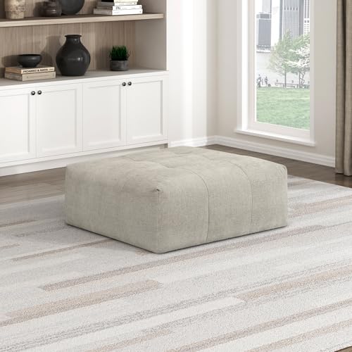 Lexicon 46 Inch Large Square-Ottoman with Casters, Modern Tufted Fabric Coffee Table Ottoman, Module Oversized Footstool, Mobile Padded Footrest for Sectional Sofas, Living Room, Apartment, Taupe