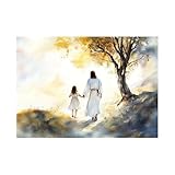 HOQIU jesus bild Jesus und kleines Mädchen gemalt bild auf leinwand,badezimmer bilder, wandbilder wohnzimmer(weiß)-60x80cm Ungerahmt