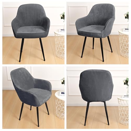 Alishomtll Stretch Samt Stuhlhussen 1er Set Universal Sesselbezug Stuhlbezug mit Armlehnen Abnehmbare Waschbar Esszimmerstühle Bezug für Küche Esszimmer Bankett Hochzeit Party (Grau, 1 Stück)